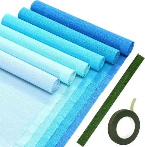 Miniatura 13 de Gersoniel 57 piezas de papel crepé de flores de bricolaje, 6 rollos de hojas de papel crepé de 1.58 onzas, 50 piezas de alambre de hierro floral