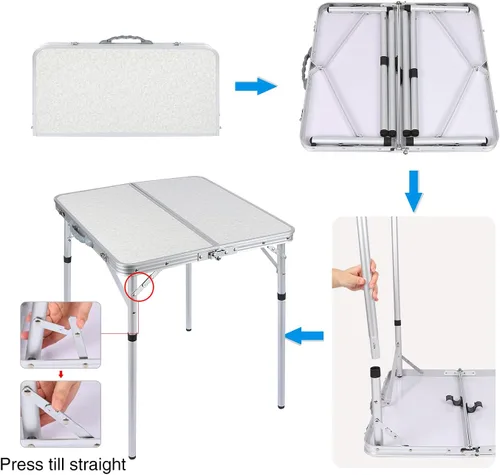 Miniatura 7 de RedSwing Mesa plegable cuadrada pequeña de 2 pies de altura ajustable, mesa de campamento de aluminio ligera y portátil para picnic en interiores