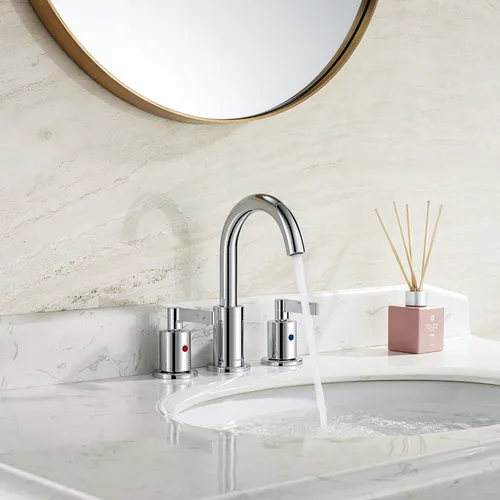 Miniatura 3 de TimeArrow TAF830C-CP - Grifo de lavabo de baño de 2 manijas cromadas, 3 agujeros con drenaje emergente, arco alto, moderno, 8 pulgadas, grifo