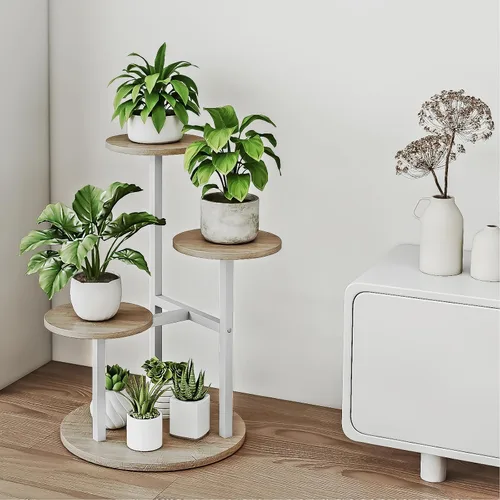 Miniatura 2 de INGIORDAR Soporte para plantas de interior de 4 niveles con 5 estantes para macetas múltiples para patio, jardín, balcón, sala de estar, esquina