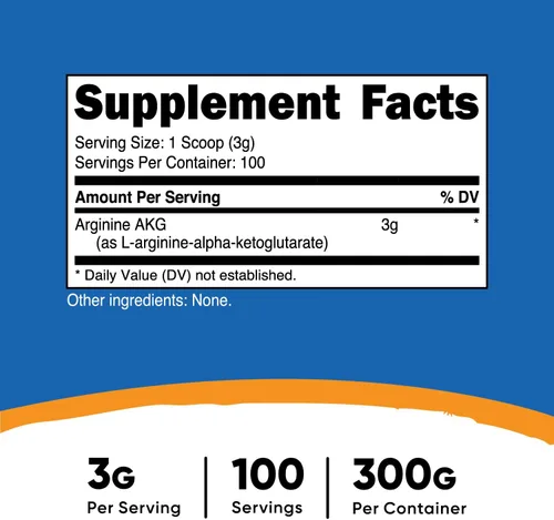 Miniatura 3 de Nutricost Arginina AKG polvo 10.58 onzas (AAKG) – .10 onzas por porción y 100 porciones – Pura arginina alfa ketoglutarato