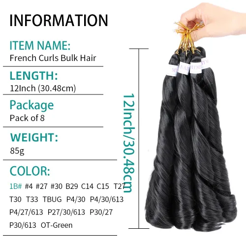 Miniatura 2 de Cabello rizado francés trenzado para trenzas de caja, 8 paquetes de 12 pulgadas, 3.00 oz/paquete, cabello trenzado de onda suelta, extensiones