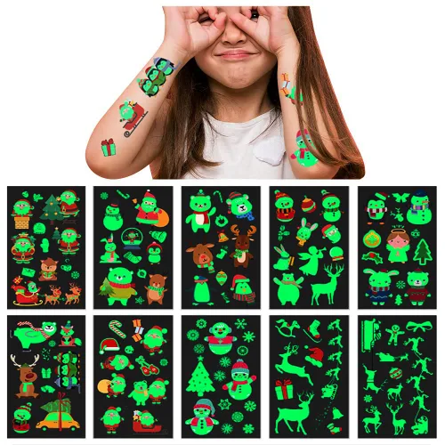 Miniatura 4 de Awinmay Tatuajes temporales luminosos de Navidad para niños, 120 piezas de calcomanías navideñas que brillan en la oscuridad para niños y niñas