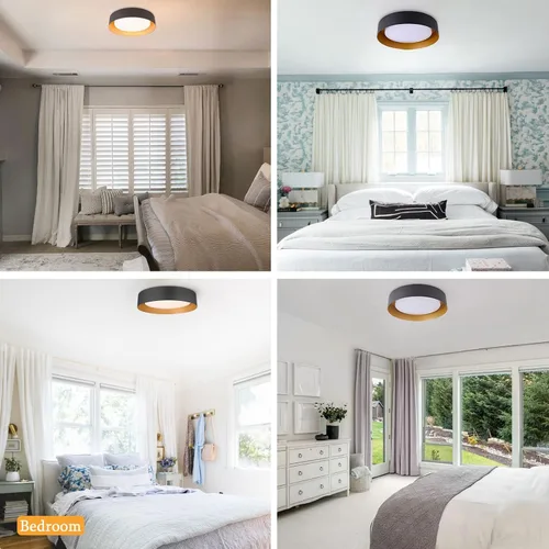 Miniatura 8 de Bargeni Lámpara de techo empotrada, lámpara de techo LED de 12.5 pulgadas, 5CCT regulable/2700K-6000K/20W, negro mate con acento de madera, montaje