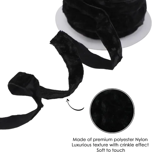Miniatura 3 de HUIHUANG Cinta de Terciopelo Negro 3/8" Cinta de Terciopelo Arrugado para Adornos de Árbol de Navidad, Envoltura de Regalos, Decoración de Coronas
