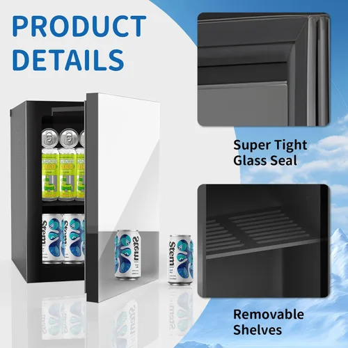 Miniatura 2 de Erivess Refrigerador de Bebidas de 24 Latas/0.9 Pies Cúbicos Enfriador y Mini Refrigerador para el Cuidado de la Piel con Puerta Frontal con Espejo