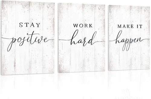 Arte de pared de oficina con citas inspiradoras: póster motivacional, frases positivas, decoración de pared de oficina, 3 piezas de motivación Citas