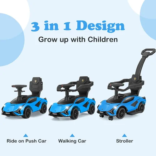 Miniatura 3 de OLAKIDS Lamborghini SIAN - Automóvil de empuje 3 en 1, con licencia para bebé, con mango de control parental, ruedas universales, juguete para Azul
