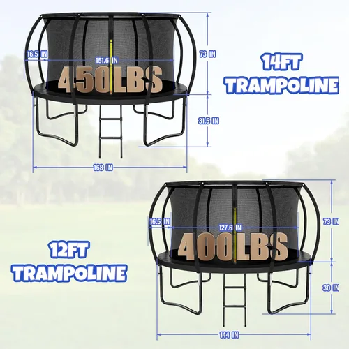 Miniatura 6 de Kiivakii - Trampolines de 8 pies, 10 pies, 12 pies, 14 pies, 16 pies, para exteriores, para niños y adultos, trampolines recreativos con red