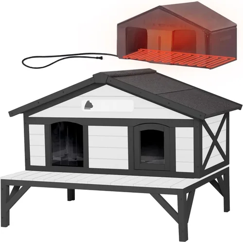 GUTINNEEN Casa climatizada para gatos al aire libre para exteriores, resistente a la intemperie, aislada, refugio para gatos para invierno con