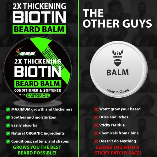 Miniatura 7 de Bálsamo de biotina para barba y bigote 2 veces más espesante, acondicionador vegano sin enjuague, suavizante natural, hidratante con aceite