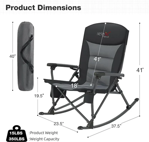 Miniatura 3 de Rocking Camping Chair for Adults, Portable Chairs with Cup Holder and Side Pocket, Outdoor Folding Rocker Chair,2PCS-Black