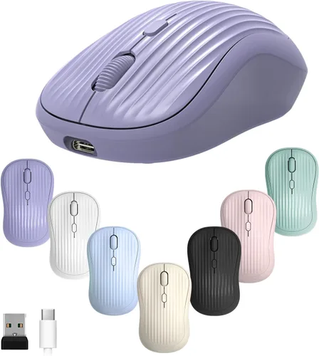Miniatura 10 de ONE-UP Ratón inalámbrico, 2.4G + BT, batería recargable, 4 teclas, DPI: 800/1200/1600, silencioso, tipo C, receptor nano USB, ergonómico, portátil