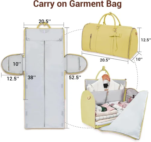 Miniatura 6 de Bolsas de ropa para viajes para mujer, Amarillo, Bolsa de ropa con compartimento para artículos de tocador
