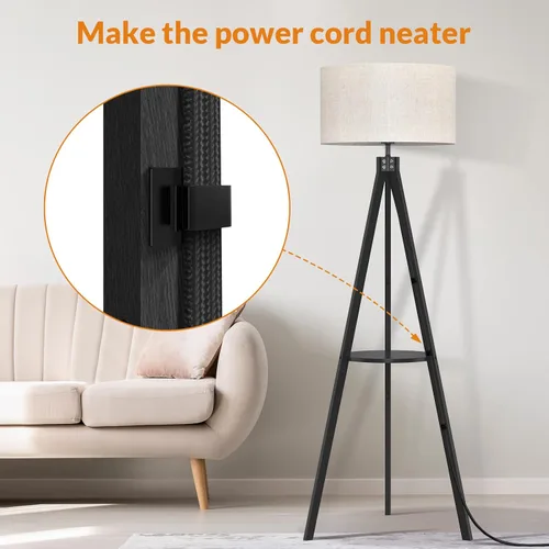 Miniatura 5 de LEPOWER Lámpara de pie de trípode, lámpara de pie de madera de mediados de siglo, lámpara de pie con estante de diseño moderno para sala de estar