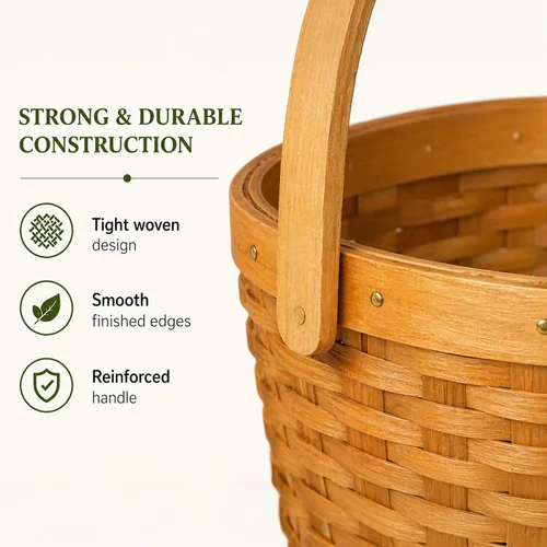 Miniatura 7 de Vintiquewise Cesta pequeña de recolección de manzanas con asa, cesta de frutas de madera tejida, canasta decorativa de granja para almacenamiento