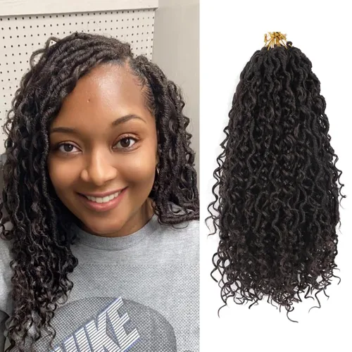 Miniatura 38 de Cabello de Crochet de 8 Pulgadas para Mujeres Negras, 7 Paquetes de Cabello de Crochet Goddess Locs con Puntas Rizadas, Locs Falsos Cortos con Bucle