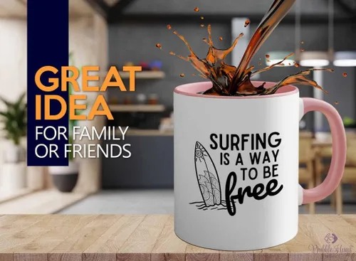Surfing Two Tone Pink Edition Taza de café de 11 oz – Surfing is free A – Surfing is free A – Surfing is free A – Surfing ing Enthusiast Gifts Water