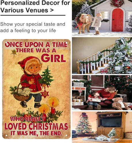Miniatura 3 de Joyline Regalos para Mujeres y Niñas, Letrero Rústico de Navidad "Just A Girl Who Loved Christmas", Letrero Gracioso de Lata para Hogar, Cocina