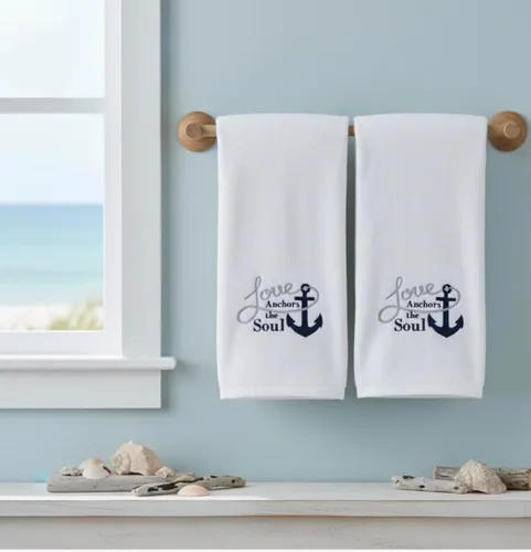 Serafina Home Toallas de mano náuticas para huéspedes: Coastal Love Anchors The Soul, 2 piezas suaves y absorbentes