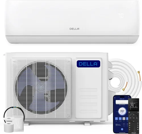 Miniatura 11 de DELLA Serie Motto 9100 BTU 20.5 SEER2 115V Mini Split AC, enfría hasta 400 pies cuadrados, funciona con Alexa y Wifi, sistema de aire acondicionado