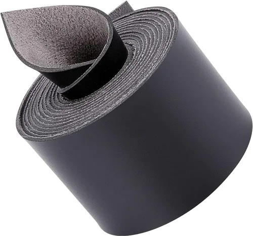 Miniatura 12 de GORGECRAFT Tira de correa de cuero de 1 pulgada de ancho 6.6 ft de largo de grano de cuero negro, cordón plano de una sola cara para manualidades