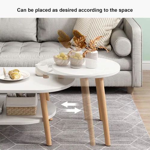 Miniatura 3 de Mesa de centro blanca, mesas auxiliares modernas anidables, mesa de MDF con patas de madera, mesa de sala de estar para decoración del hogar, juego