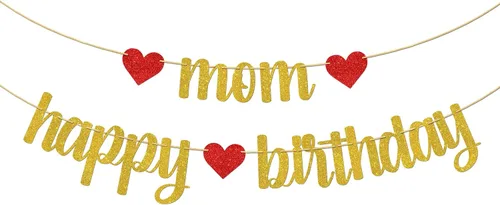 Cartel de feliz cumpleaños con texto en inglés "Mom Happy Birthday", decoraciones para fiesta de cumpleaños de las mujeres, suministros de fiesta de