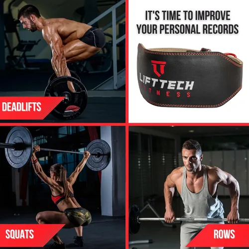 Miniatura 4 de Lift Tech Fitness Cinturón de elevación de cuero acolchado de 6 pulgadas para hombre, cinturón de levantamiento de pesas para hombres, cinturón
