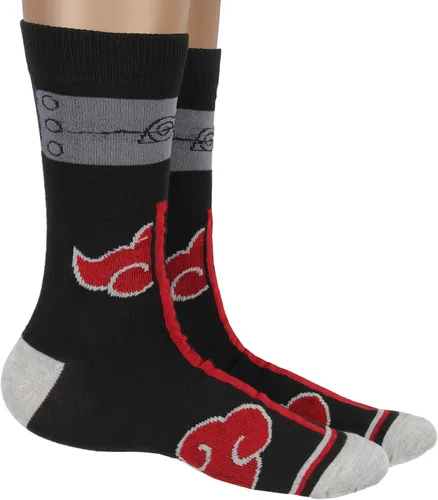 Miniatura 2 de Bioworld Naruto Shippuden Red Cloud Rain Of Blood Justice - Calcetines deportivos de anime (8-12) Manga Crew Calf Calcetines, Negro