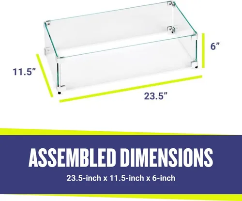 Miniatura 3 de American Fireglass Protector de llama de vidrio templado para sartenes rectangulares de 18 x 6 pulgadas Protector contra viento para exteriores