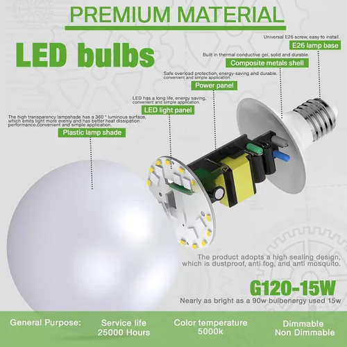 Miniatura 3 de Bombilla LED, bombillas globo G120, bombillas de 15 W, bombilla regulable de luz diurna de 5000 K, lámpara grande con base E26, 1100 lúmenes