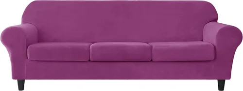 Miniatura 14 de OBCREAT Funda para sofá, 4 piezas, terciopelo elástico, para sofá de 3 cojines, funda de sofá suave con parte inferior elástica, protector