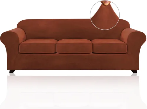 Miniatura 105 de PrinceDeco - Fundas de sofá de 4 piezas para sofá de 3 cojines de ancho de hasta 105 pulgadas de grosor, fundas suaves con 3 fundas de cojín Borgoña