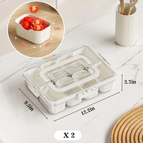 Miniatura 3 de Bandeja dividida para servir con tapa y asa, contenedor de charcutería, caja organizadora de almacenamiento portátil con tenedores y cucharas
