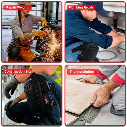 Miniatura 7 de Rodilleras para hombre, rodilleras de construcción para trabajo con tapa antideslizante resistente, correas ajustables reforzadas con remaches