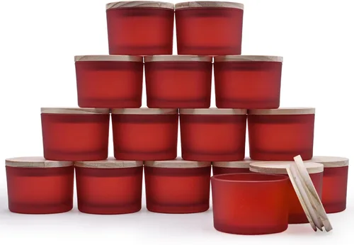 Miniatura 32 de SHOWIN Tarros gruesos para hacer velas, 16 unidades, tarros vacíos de 7 onzas con tapas de madera para hacer velas, contenedor de muestra