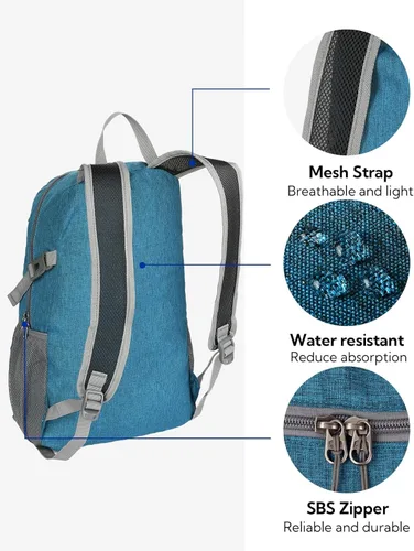 Miniatura 5 de WATERFLY Mochila pequeña ligera y plegable: mochila de 20 l ultra ligera, plegable, de senderismo, de viaje, de camping, de día, para hombre y mujer