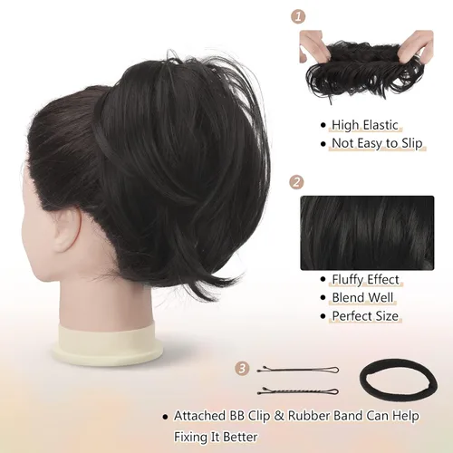 Miniatura 3 de BARSDAR Extensiones de Moño de Cola de Caballo de Cabello Negro - Postizos de Moño de Cabello Sintético Liso para Mujeres, Extensiones de Moño