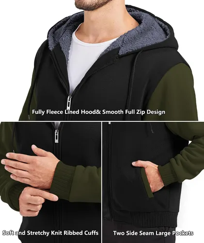 Miniatura 104 de GEEK LIGHTING Sudadera con capucha y cremallera para hombre, forro polar, chaqueta gruesa con capucha para invierno, cálida sudadera atlética