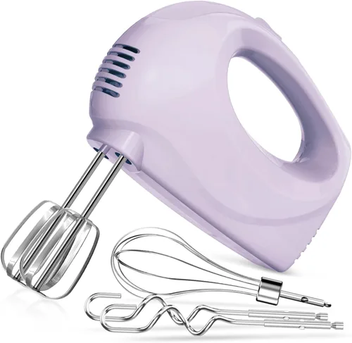 Batidora de mano eléctrica de mano - Mezclador de cocina portátil de 5 velocidades eléctrico con 5 accesorios de acero inoxidable Batidor, batidor