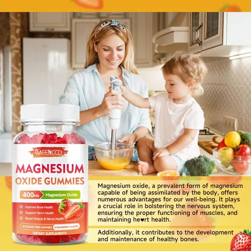Miniatura 4 de Paquete de 2 gomitas de óxido de magnesio de 400 mg, suplemento de óxido de magnesio masticable para adultos y niños, apoyo nervioso y muscular, sin