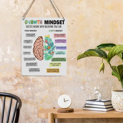 Miniatura 5 de Pósteres rústicos de mentalidad de crecimiento, regalo de psicólogo, terapia de salud mental, letrero de decoración de madera, afirmaciones