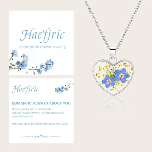 Miniatura 21 de Collar de flores silvestres prensadas con encaje de Forget-Me-Not y Queen Anne Collar de flores prensadas de oro Collares hechos a mano