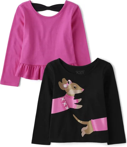 The Children's Place Baby Girls' and Toddler Long Sleeve Fashion Shirts 2-Pack