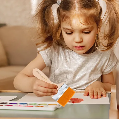 Miniatura 5 de EXCEART Juego de 12 pinceles de pintura para niños, mango de madera de nailon plano para pintura al óleo, suministros de arte para fregar la pared