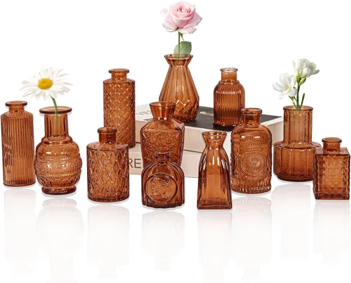 Miniatura 11 de Juego de 4 jarrones de cristal para brotes, pequeños jarrones de flores transparentes vintage como centros de mesa para mesa a granel, lindos mini