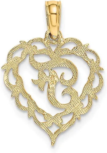 Miniatura 4 de Colgante de oro amarillo macizo de 14 quilates con letra inicial en corazón del alfabeto - 0.591 in x 0.551 in, Metal, No es una piedra preciosa
