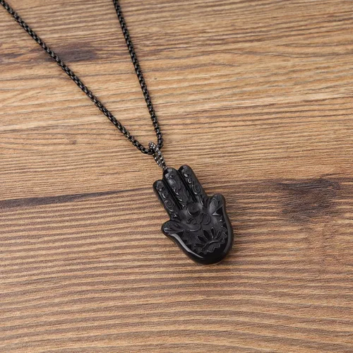 Miniatura 3 de COAI Collar de mano Hamsa curativa de obsidiana negra Piedra