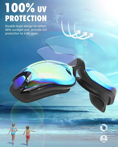 Miniatura 2 de Aegend - Gafas de natación de 2 unidades, gafas de natación para niños, niños y niñas de 3 a 14 años Aguamarina y naranja negro